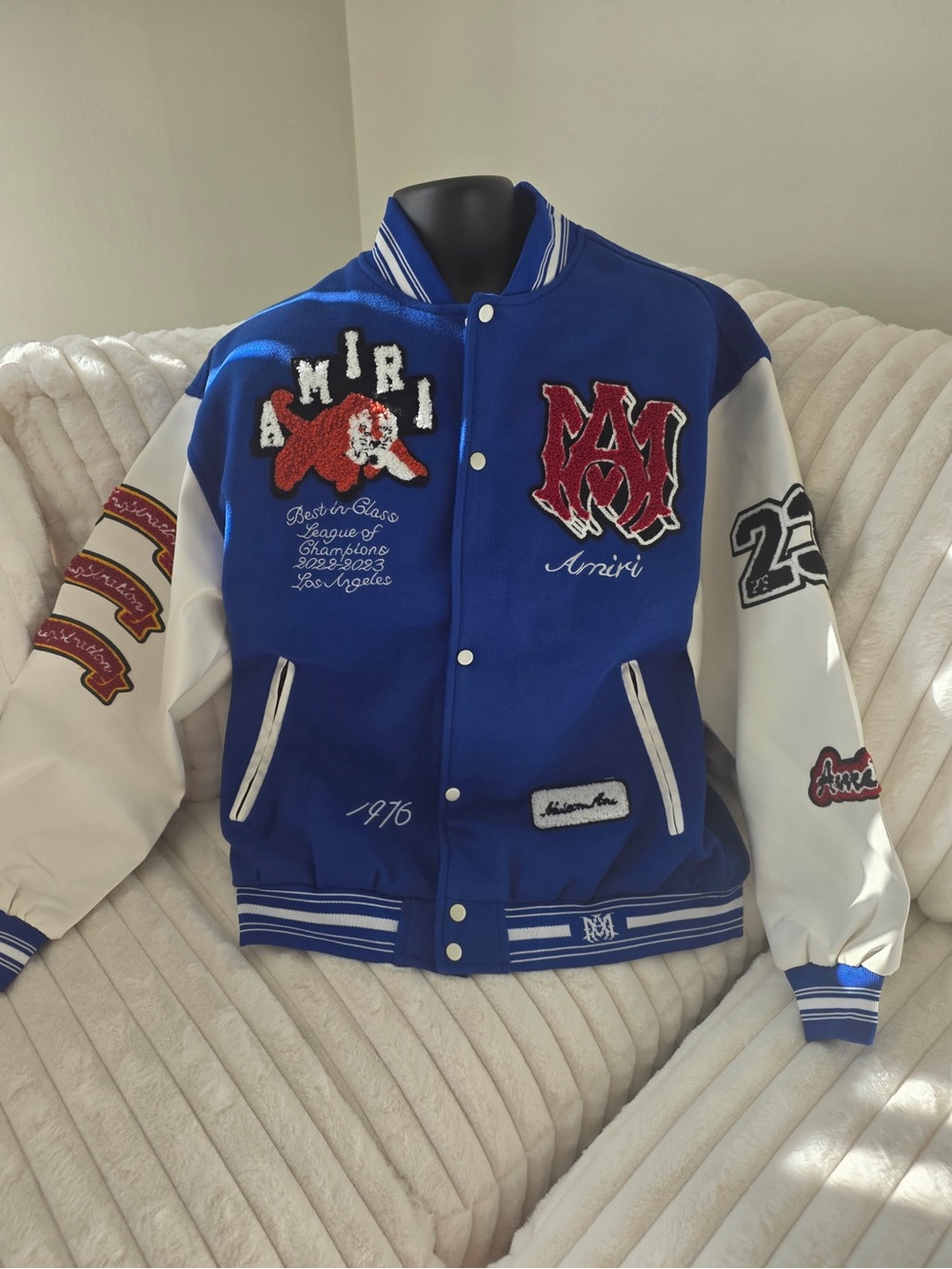 AMIRI Royal Blue & White Embroidered Varsity Jacket I have all sizes